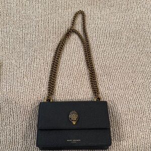 Kurt Geiger Black Leather Shoulder Bag with Gold Hardware